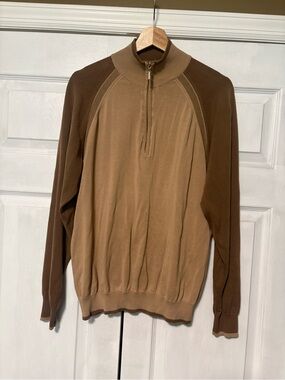 Bobby Chan Men's Medium Silk Cotton Colorblock 1/4 Zip Sweater